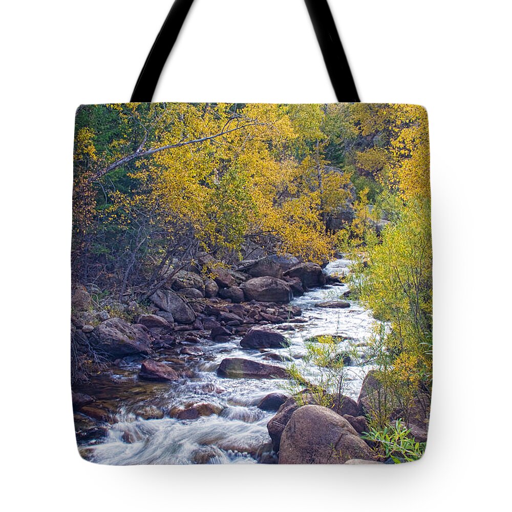 Autumn Tote Bag featuring the photograph St Vrain Canyon and River Autumn Season Boulder County Colorado by James BO Insogna