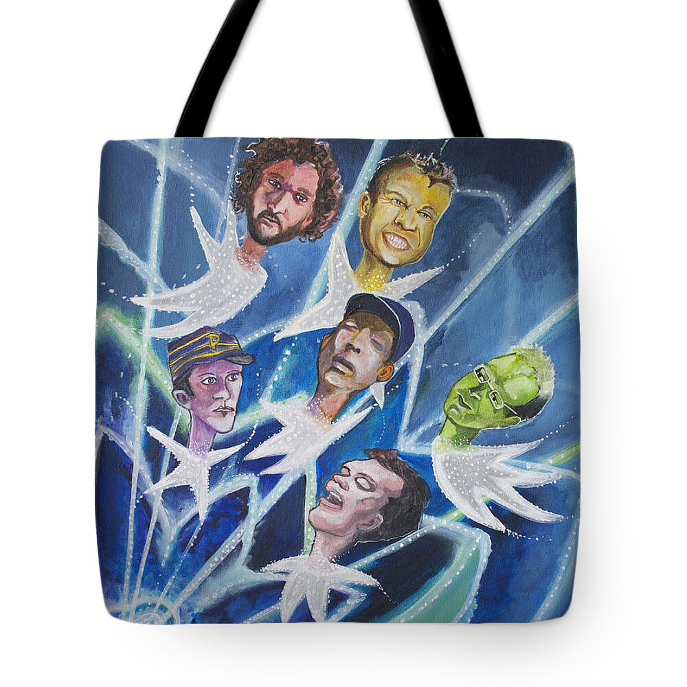 Music Bands Tote Bag featuring the painting Star Bodied Face Melters by Patricia Arroyo