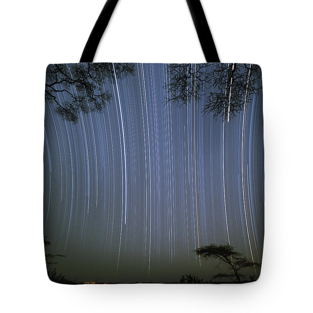 Mp Tote Bag featuring the photograph Star Trails, Serengeti National Park by Konrad Wothe