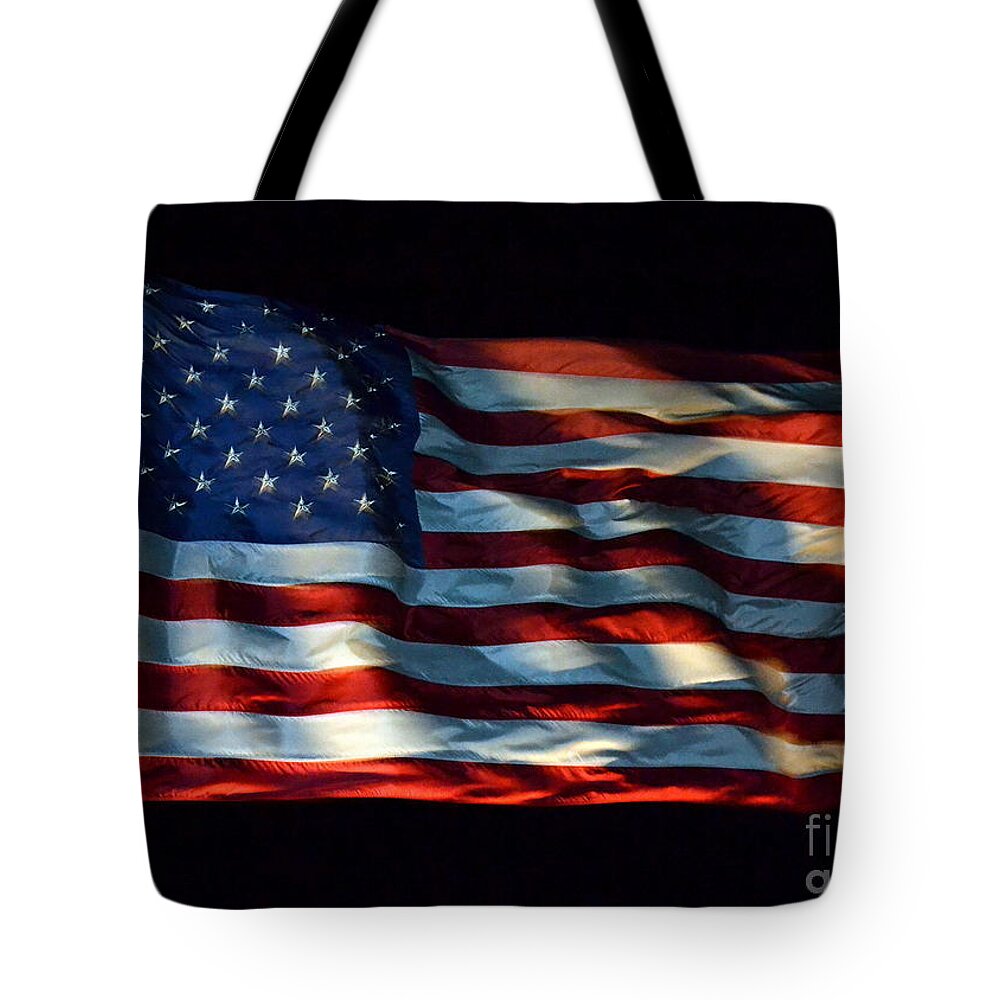 Flag Tote Bag featuring the photograph Stars and Stripes at Night by Kevin Fortier
