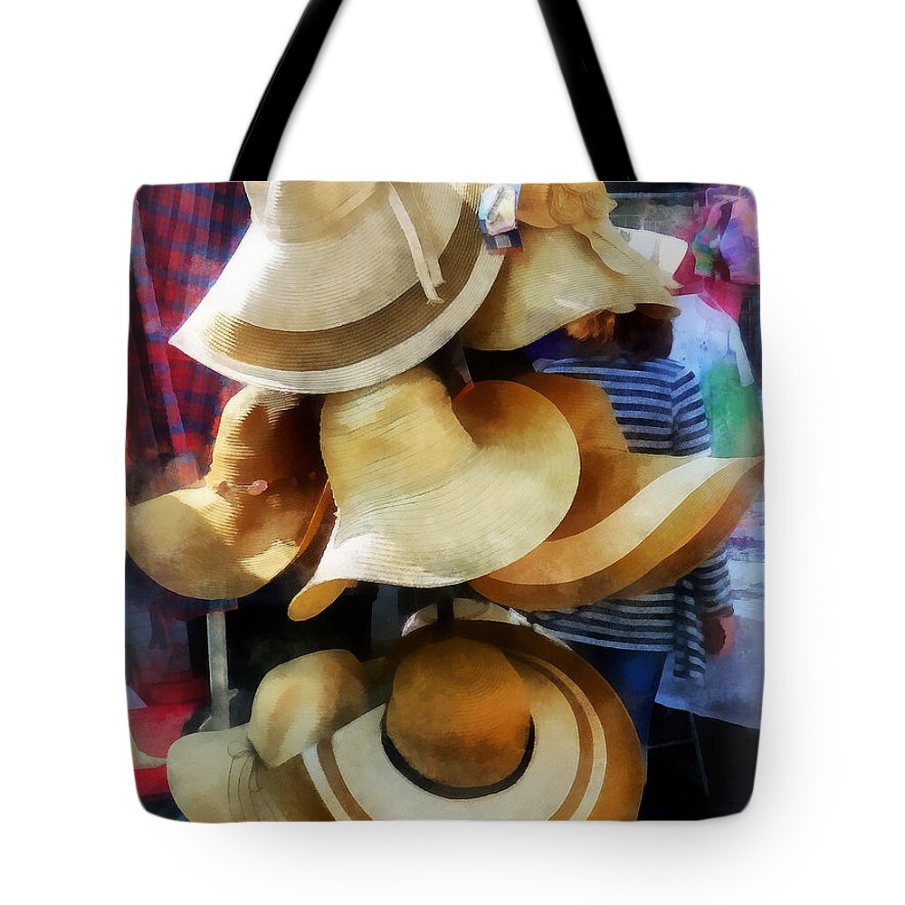 Hat Tote Bag featuring the photograph Straw Hats by Susan Savad