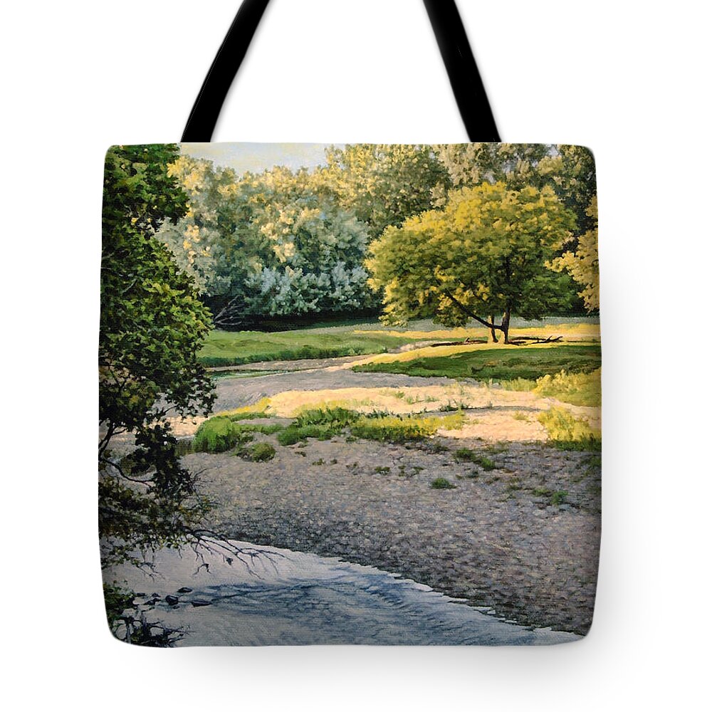 Landscape Tote Bag featuring the painting Summer Evening Along the Creek by Bruce Morrison