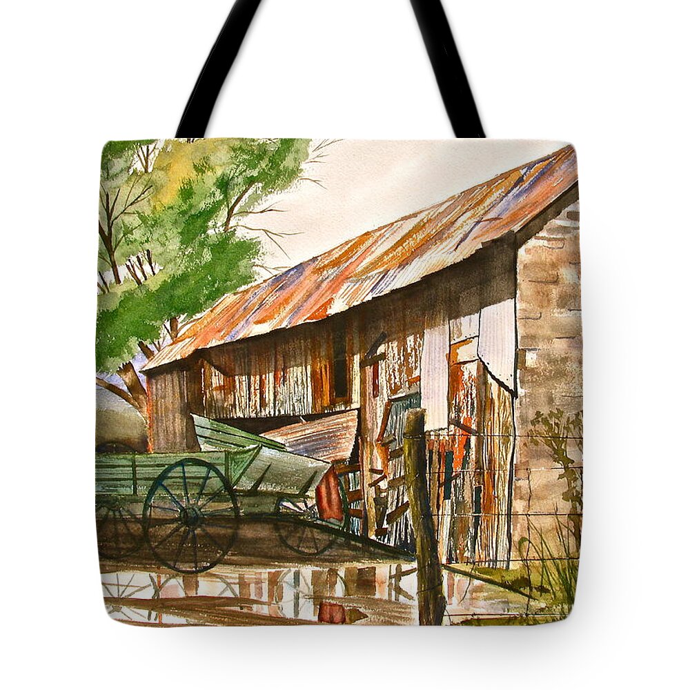 Barn Tote Bag featuring the painting Summer Shower by Frank SantAgata