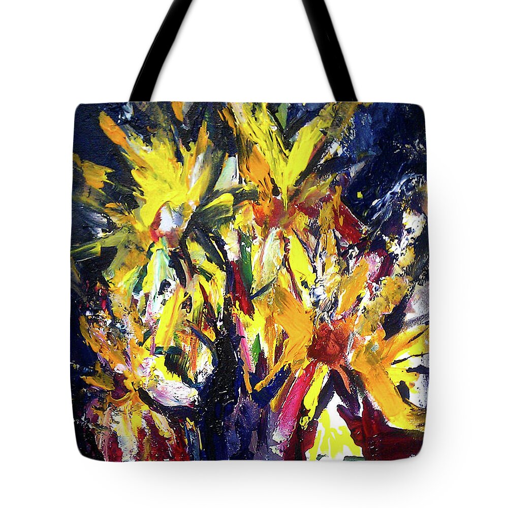 Sunflower Tote Bag featuring the painting Sun Flower Night by John Gholson