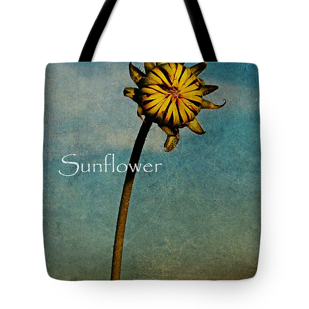 Floral Tote Bag featuring the digital art Sunflower text by Melany Sarafis
