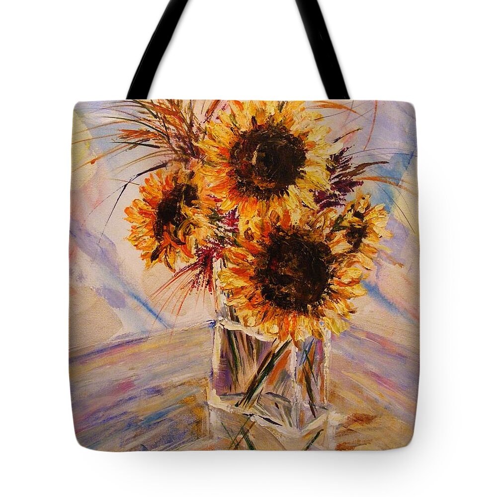 Flowers Tote Bag featuring the painting Sunflowers by Karen Ferrand Carroll
