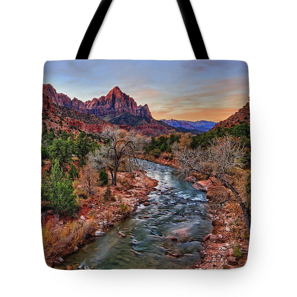 The Watchman Tote Bag featuring the photograph Sunrise at the Watchman by Beth Sargent