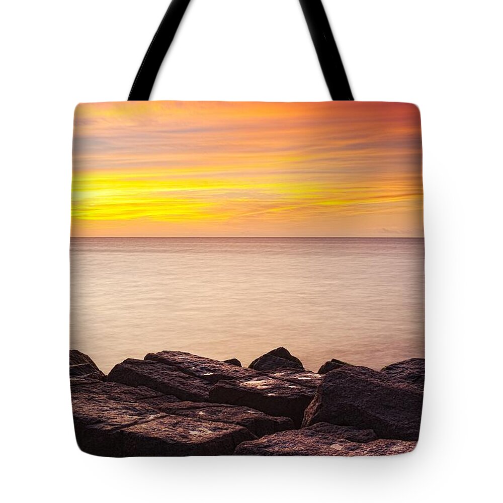 Beach Tote Bag featuring the photograph Sunrise on the Jetty Texas by Matt Suess