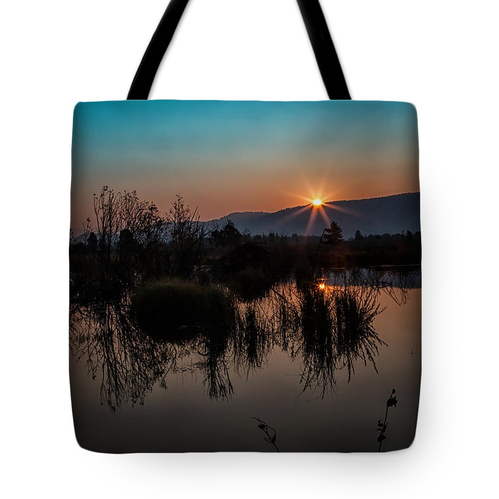 2012 Tote Bag featuring the photograph Sunrise over the Beaver Pond by Ronald Lutz
