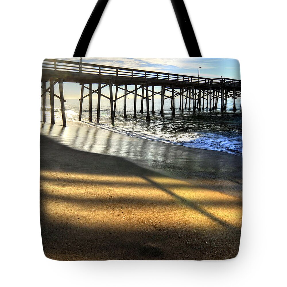 Balboa Pier Tote Bag featuring the photograph Sunrise Trestle by Richard Omura