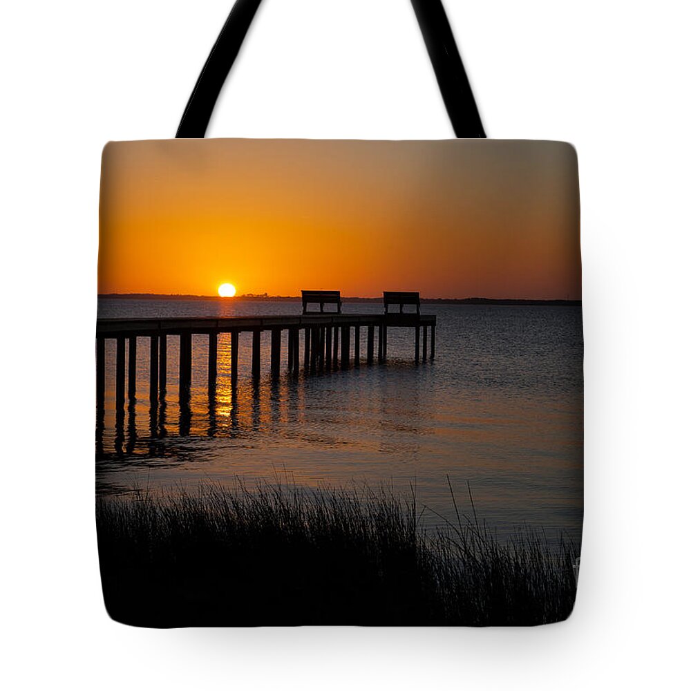 Outer Banks Tote Bag featuring the photograph Sunset across Currituck Sound by Ronald Lutz