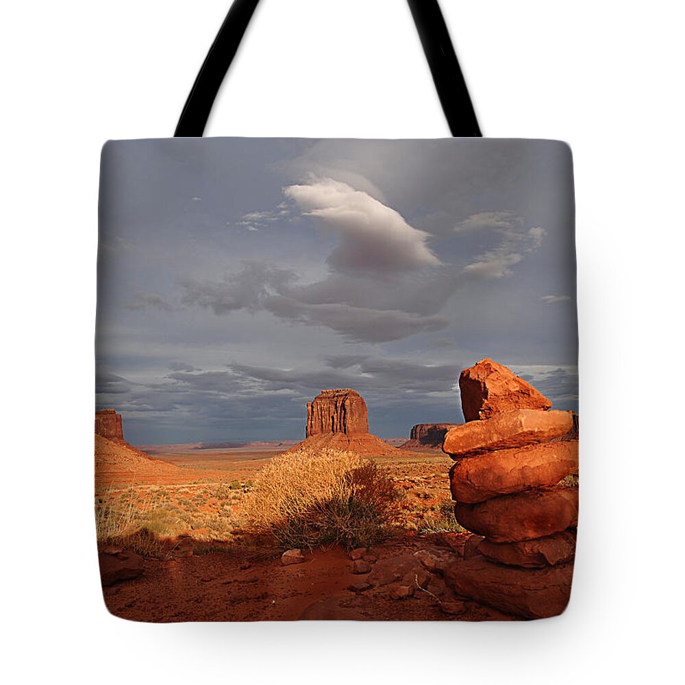 Monument Valley Tote Bag featuring the photograph Sunset at Monument Valley by Melany Sarafis