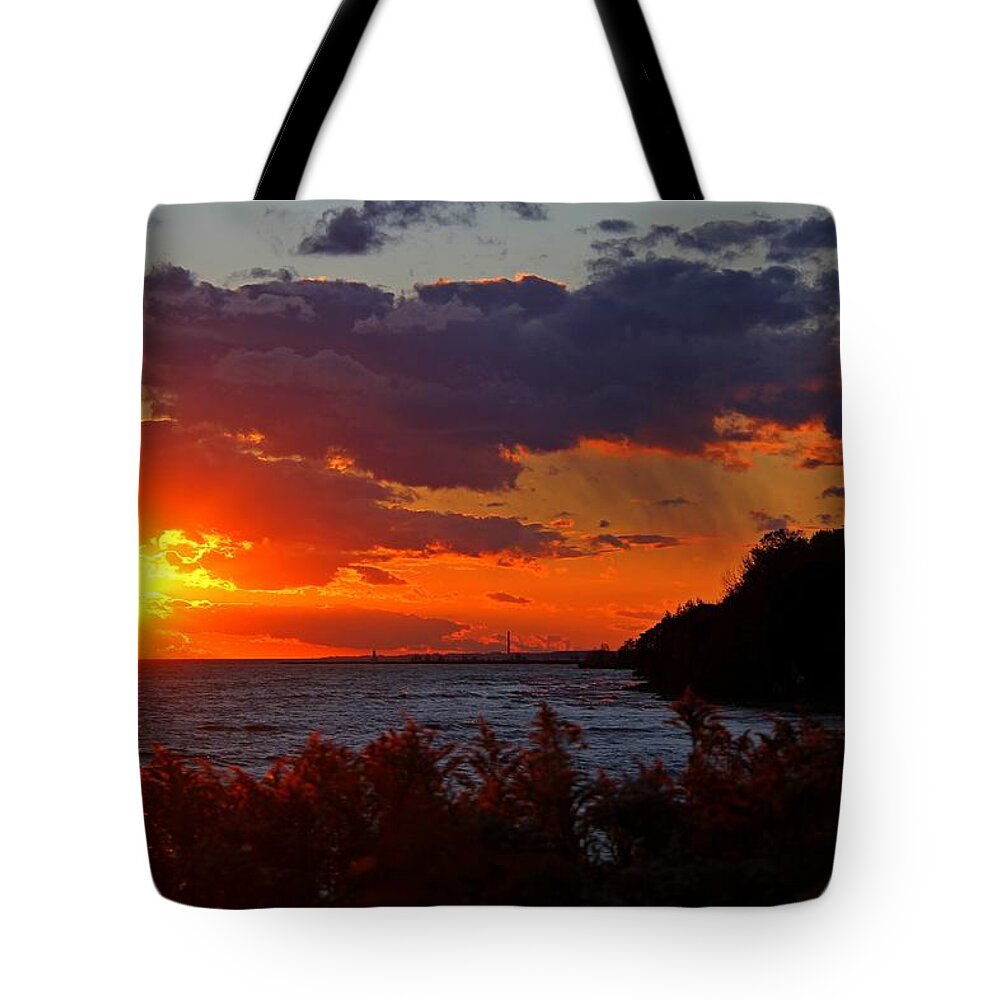 Sunset Tote Bag featuring the photograph Sunset by the Beach by Davandra Cribbie