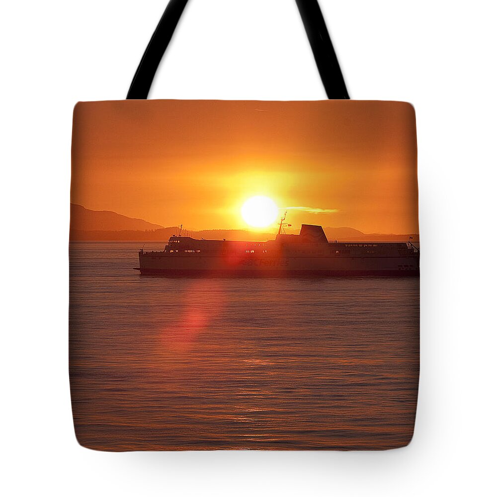 Ferry Tote Bag featuring the photograph Sunset by Eunice Gibb