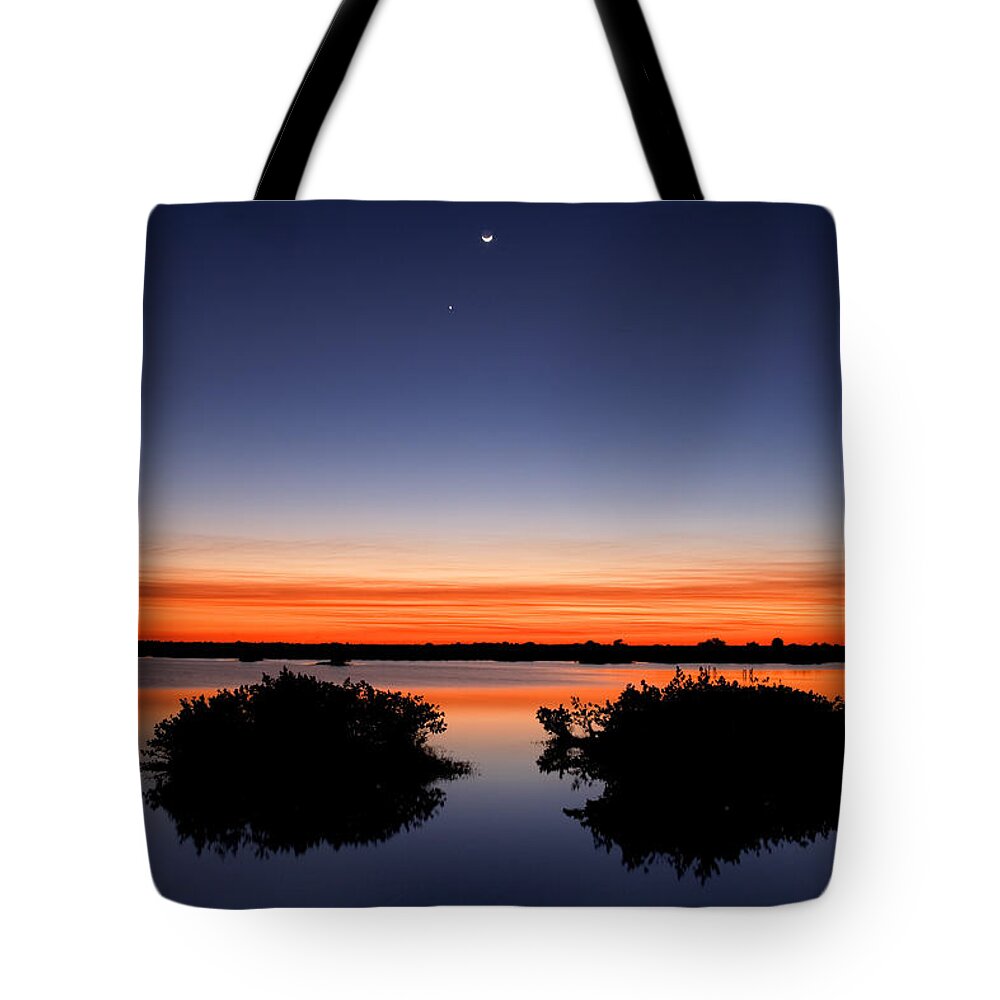 Sunset Tote Bag featuring the photograph Sunset Moon Venus by Rich Franco