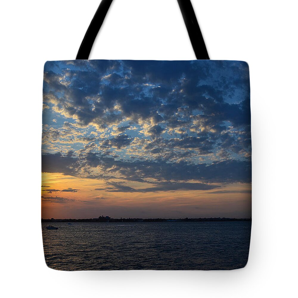 Rockaway Point Tote Bag featuring the photograph Sunset Rockaway Point Pier by Maureen E Ritter