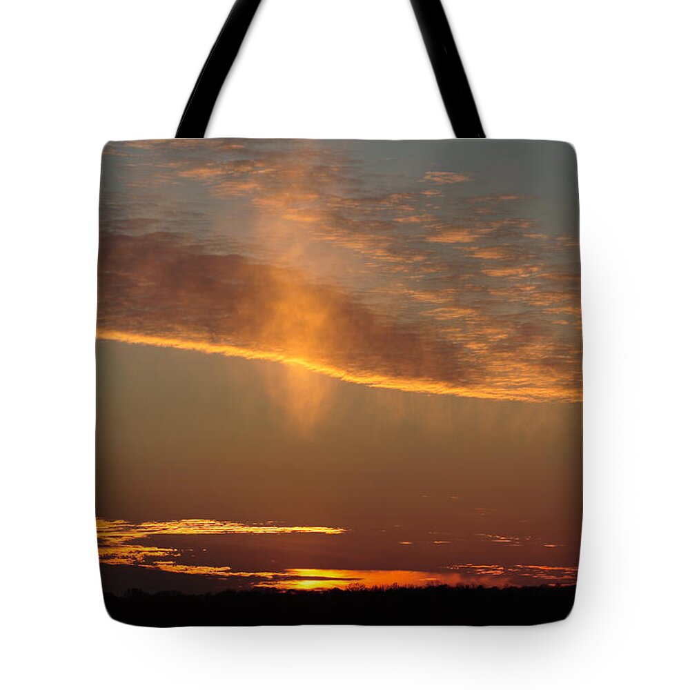 Sky Tote Bag featuring the photograph Sunset With Mist by Daniel Reed