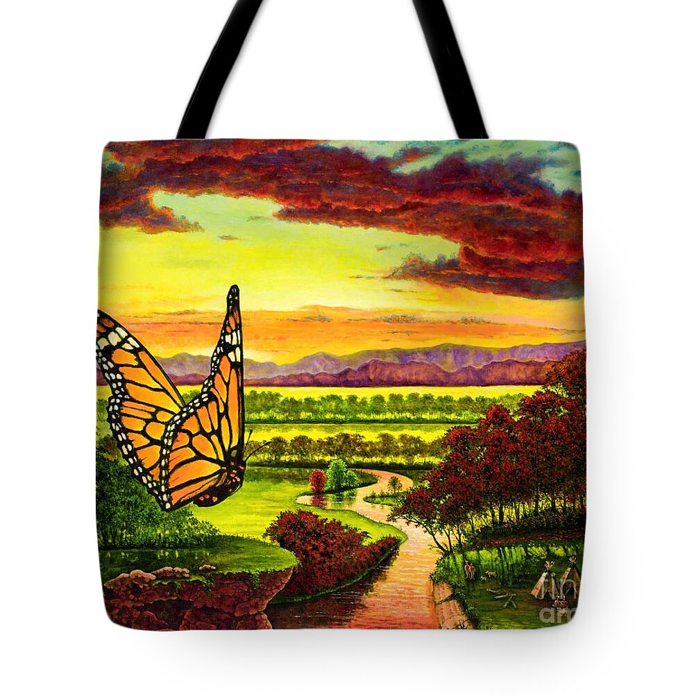 Butterfly Tote Bag featuring the painting Sunshine Traveler-Monarch by Michael Frank
