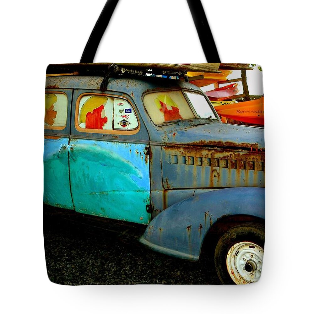 Automobile Tote Bag featuring the photograph Surf Mobile by Mark Gilman