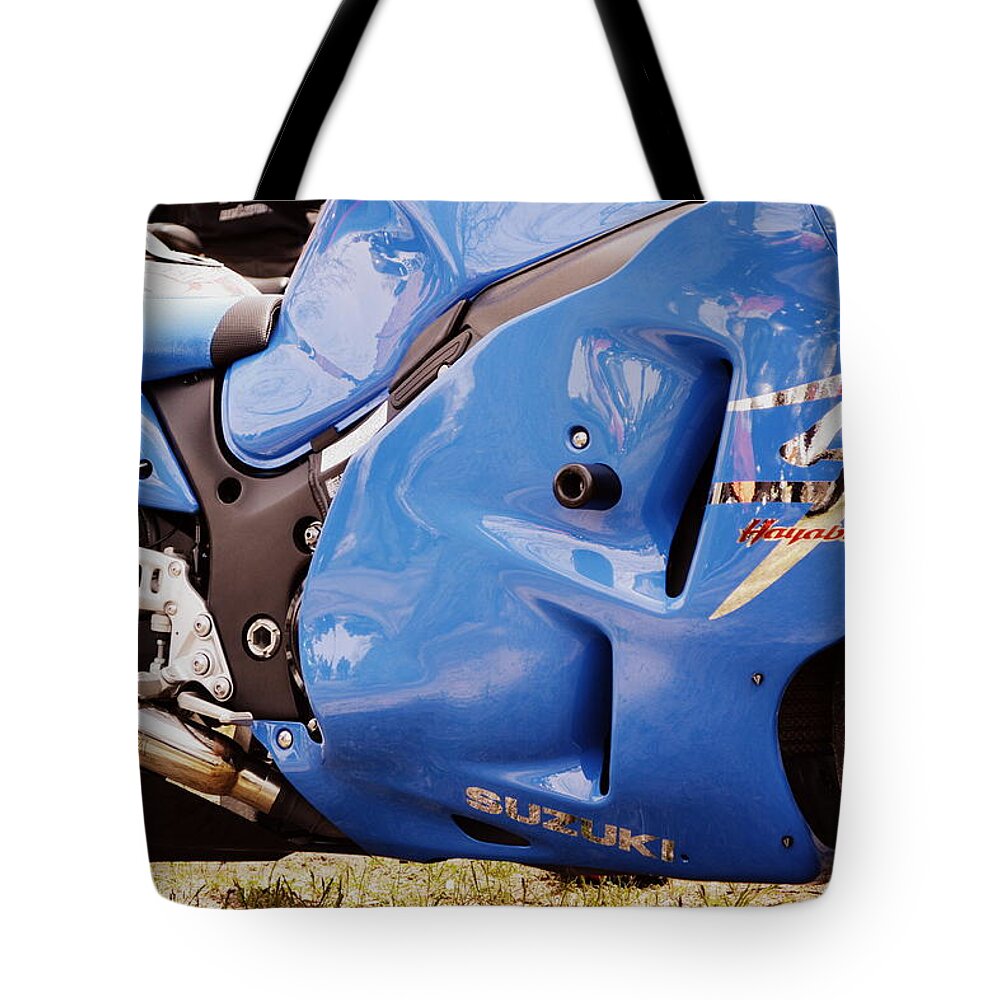 Racing Tote Bag featuring the photograph Suzuki Hayabusa by Michelle Calkins
