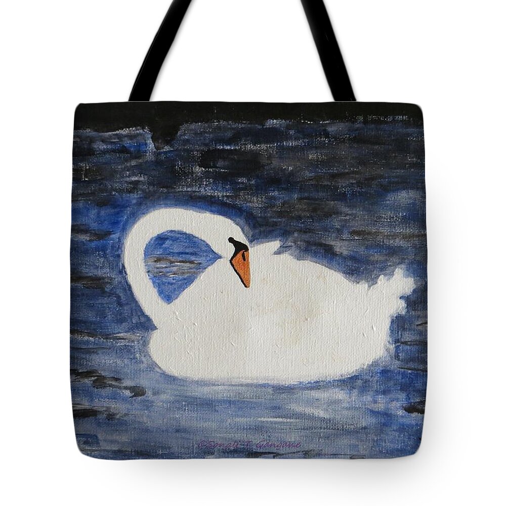 Swan Enjoying The Blue Waters Tote Bag featuring the painting Swan by Sonali Gangane