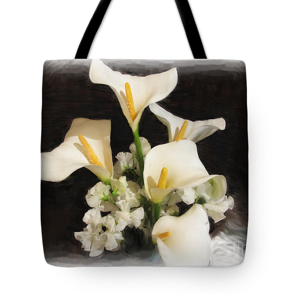 Calla Lily Tote Bag featuring the digital art Sweet Calla Lilies by L J Oakes