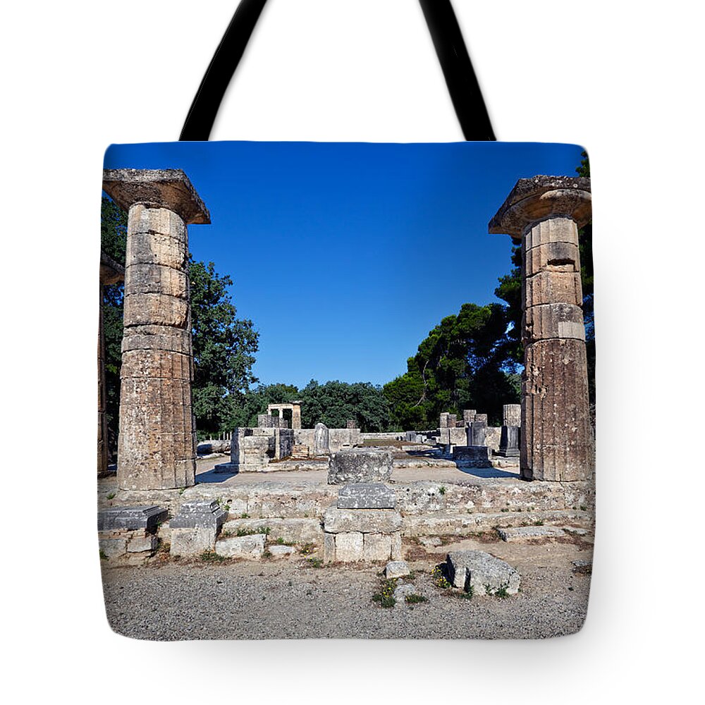 Ancient Tote Bag featuring the photograph Temple of Hera - Ancient Olympia by Constantinos Iliopoulos