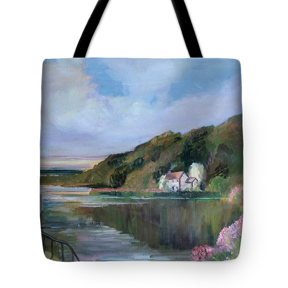 Thames River Tote Bag featuring the painting Thames River England by Mary Krupa by Bernadette Krupa