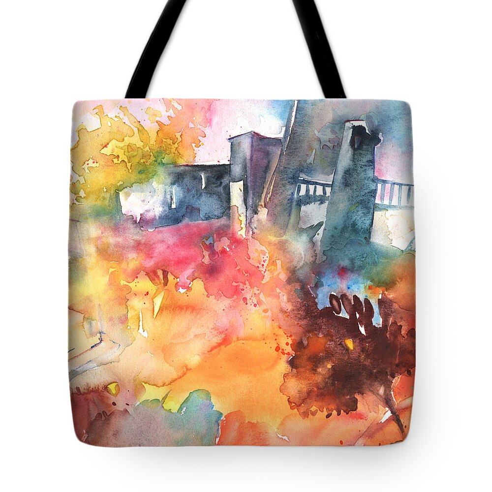 Landscapes Tote Bag featuring the painting The Bridge on Planet Goodaboom by Miki De Goodaboom