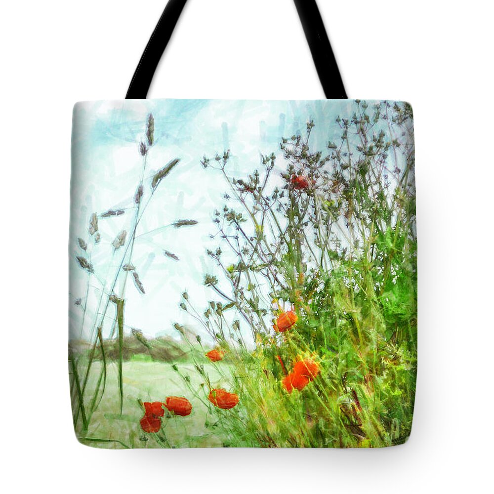 Field Tote Bag featuring the digital art The Edge of the Field by Steve Taylor