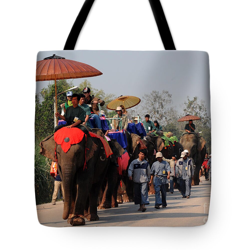 Elephants Tote Bag featuring the photograph The Elephant Parade by Vivian Christopher
