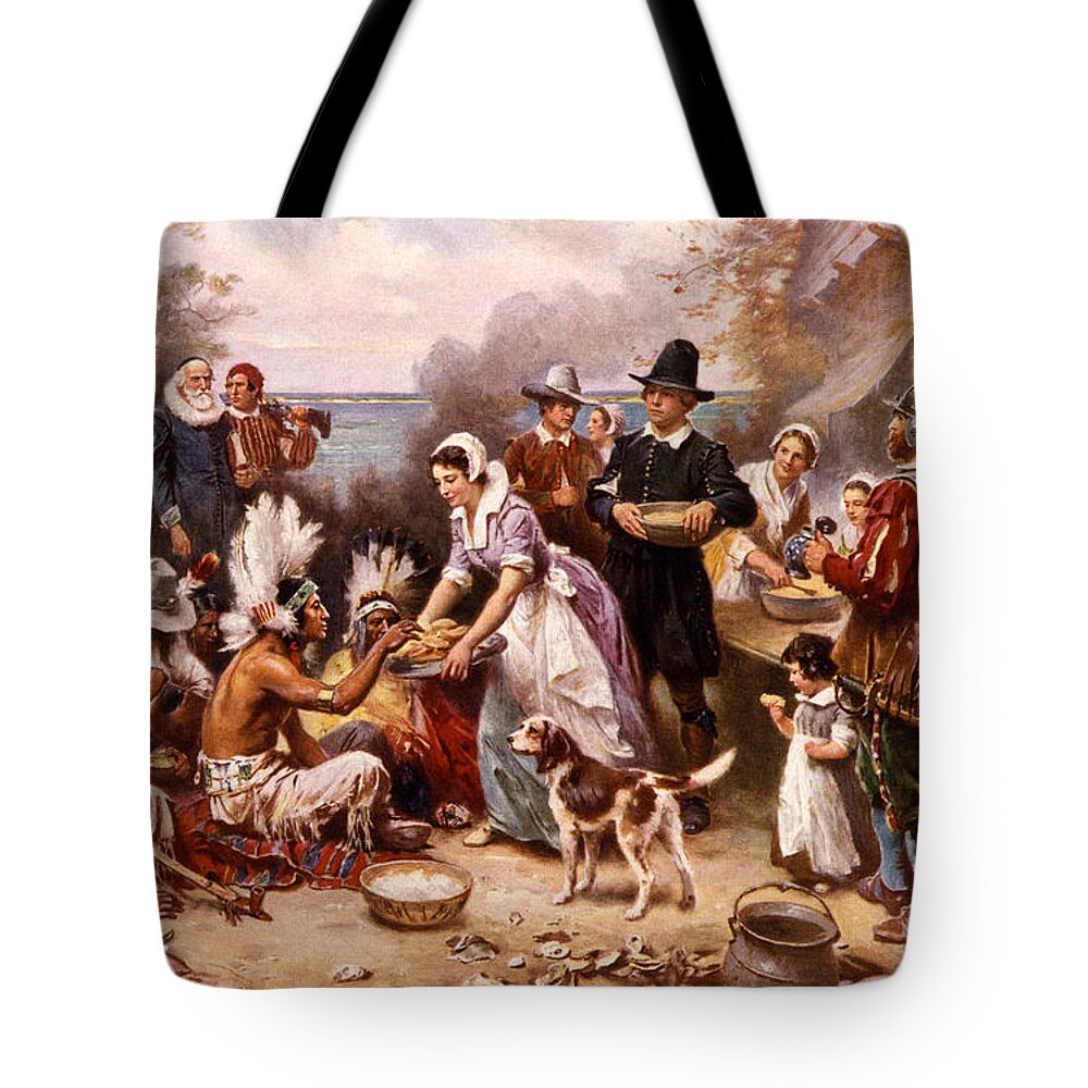 Thanksgiving Tote Bag featuring the photograph The First Thanksgiving 1621 by Photo Researchers