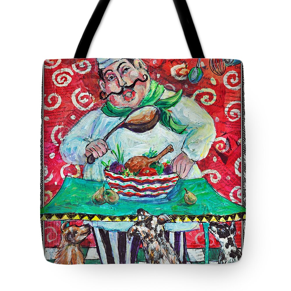 Mixed Media Tote Bag featuring the mixed media The Happy Chef by Li Newton