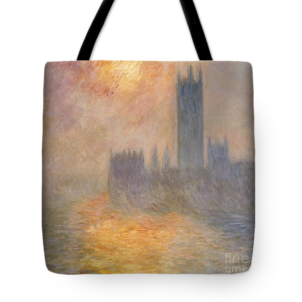 The Houses Of Parliament Tote Bag featuring the painting The Houses of Parliament at Sunset by Claude Monet