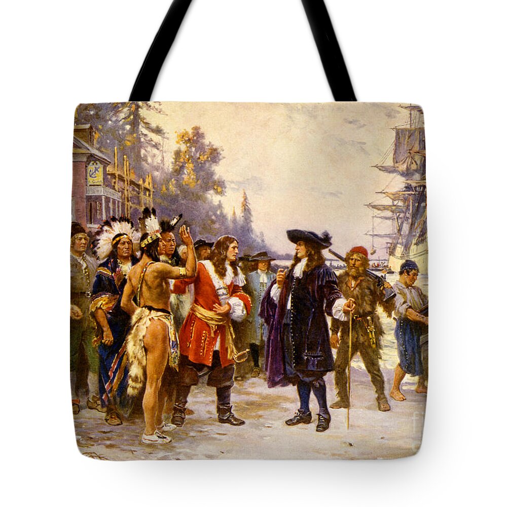 History Tote Bag featuring the photograph The Landing Of William Penn, 1682 by Photo Researchers