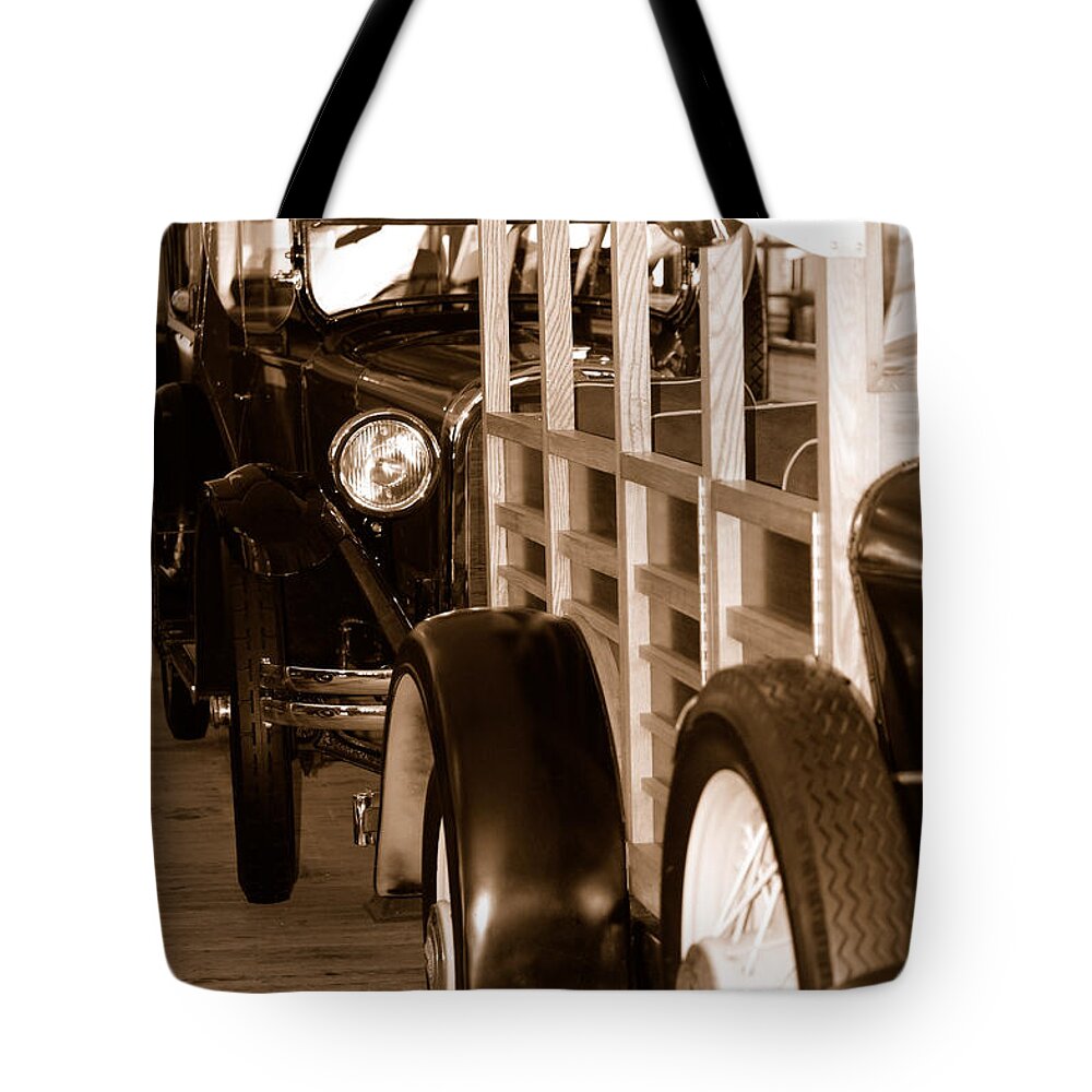 Old Vehicles Shipping Vessel San Francisco Ca Cars Trucks Vintage Floating Museum Tote Bag featuring the photograph The Old Line Up by Holly Blunkall