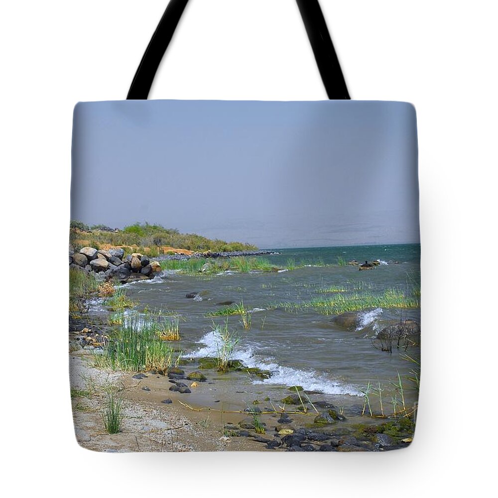 Sea Of Galilee Tote Bag featuring the digital art The Sea of Galilee by Eva Kaufman