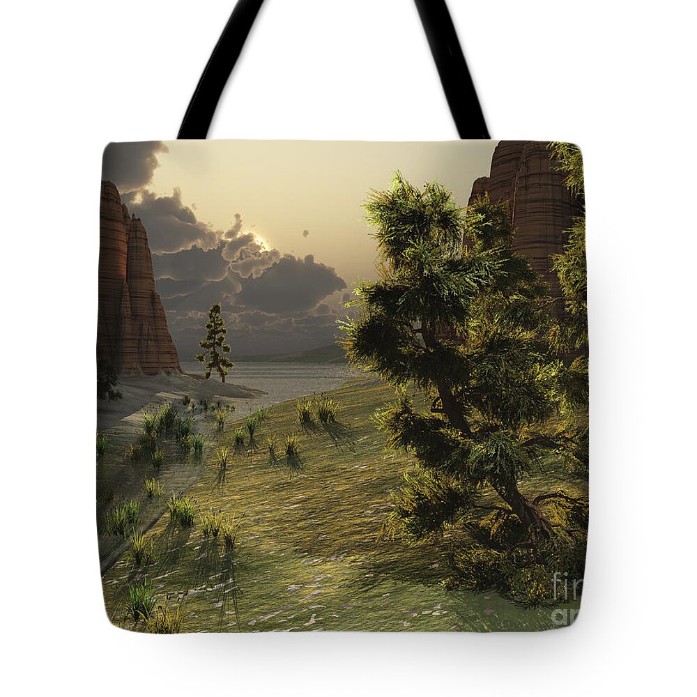 Barren Tote Bag featuring the digital art The Trees Are Kissed By Sunlight by Corey Ford