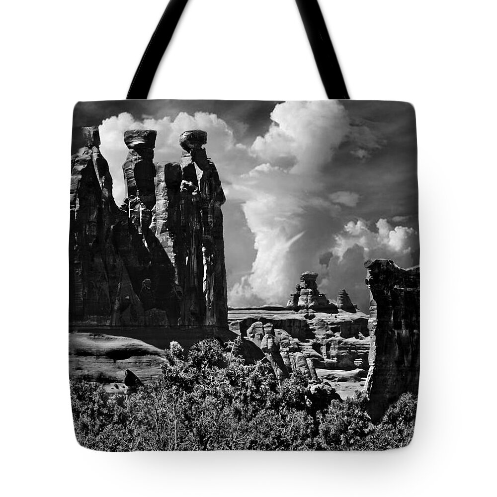 Arches Tote Bag featuring the digital art The Tribunal Arches National Park by Bob and Nadine Johnston