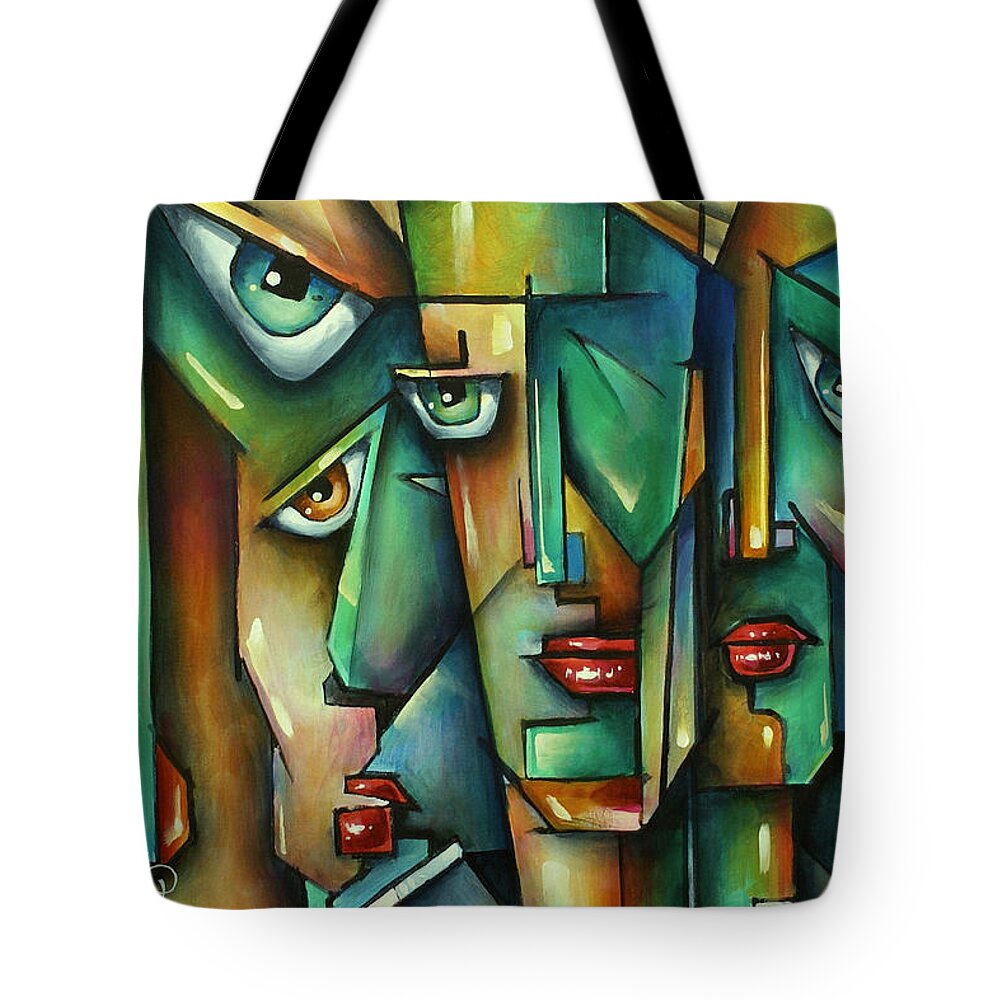 Urban Expressions Tote Bag featuring the painting The Wall by Michael Lang