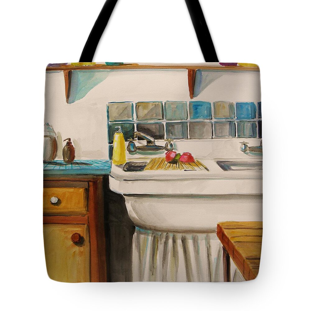 Still Life Tote Bag featuring the painting Tile and Porcelein by John Williams