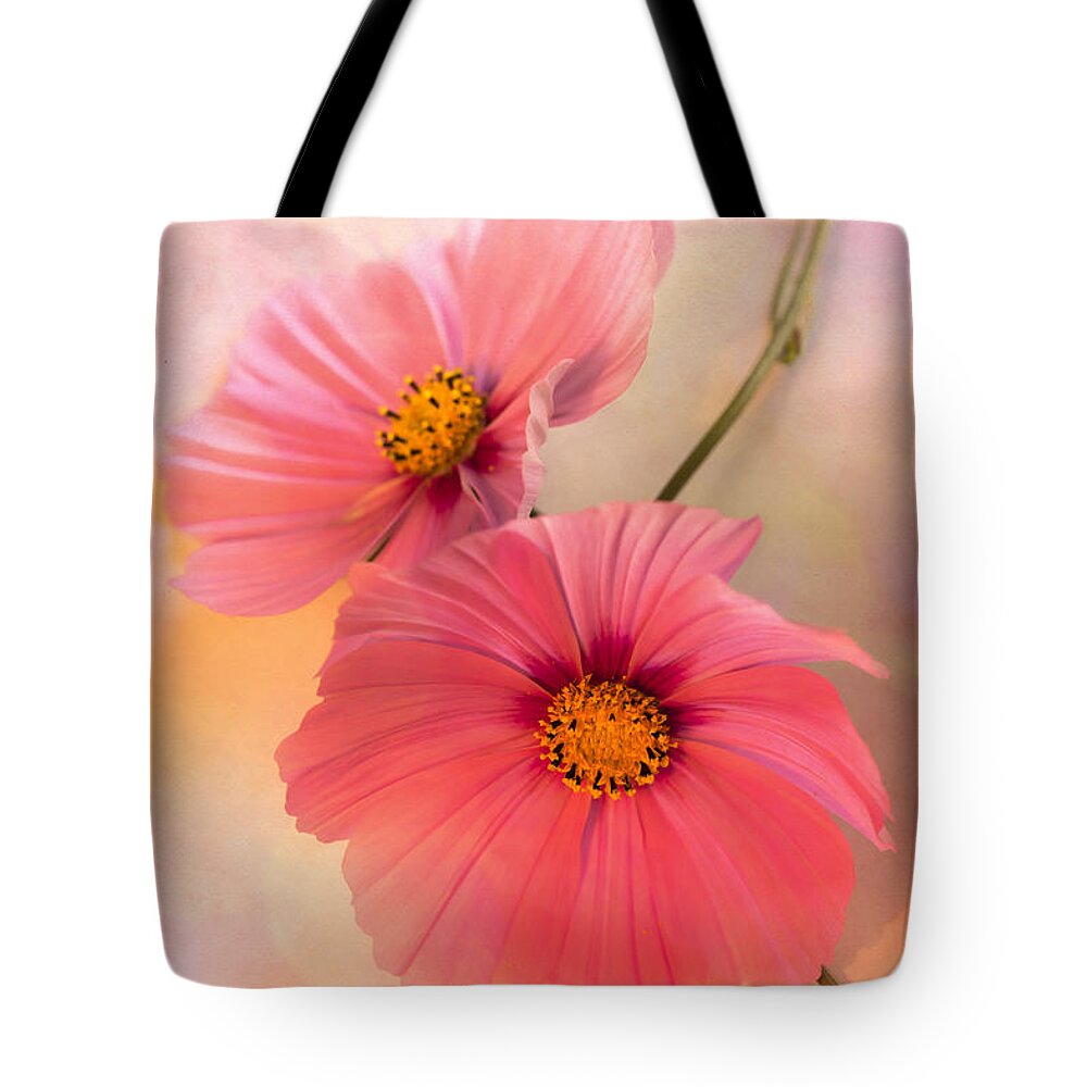 Cosmos Flowers Tote Bag featuring the photograph Together by Jan Bickerton