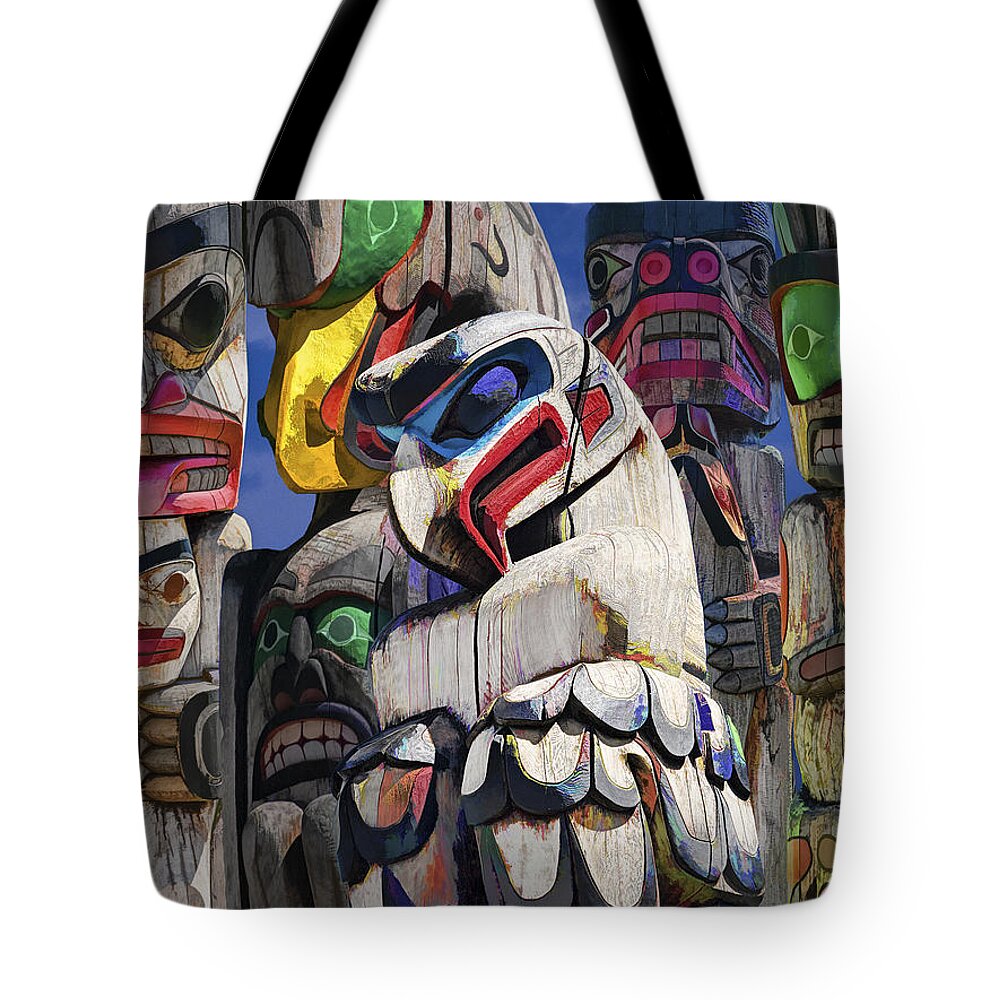 Art Tote Bag featuring the photograph Totem Poles in the Pacific Northwest by Randall Nyhof