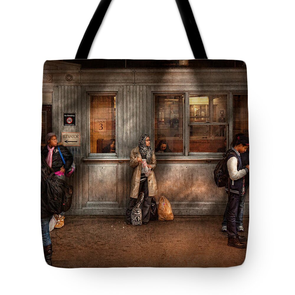 Train Tote Bag featuring the photograph Train - Station - Waiting for the next train by Mike Savad