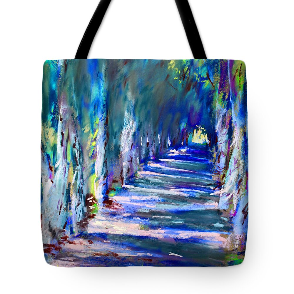 Tree Lined Road Tote Bag featuring the pastel Tree Lined Road by Ylli Haruni