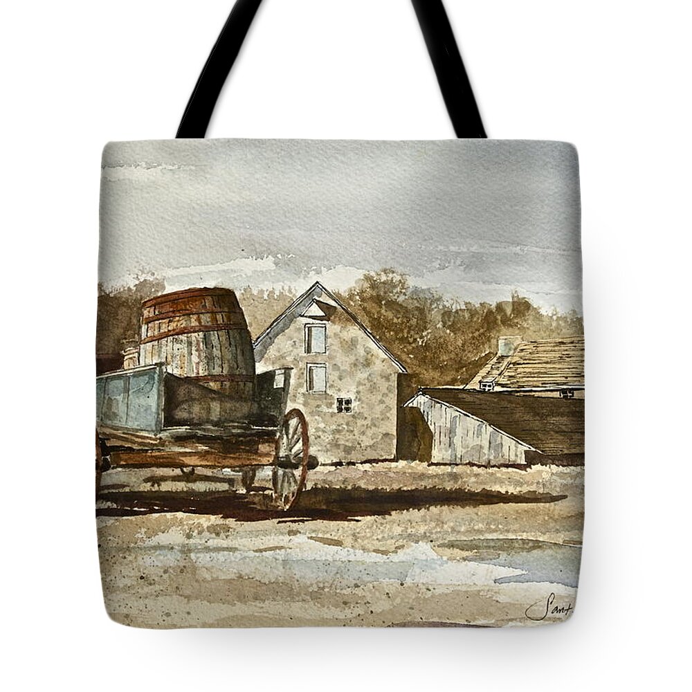 Cider Barrel Tote Bag featuring the painting Tribute to Andrew Wyeth I by Frank SantAgata