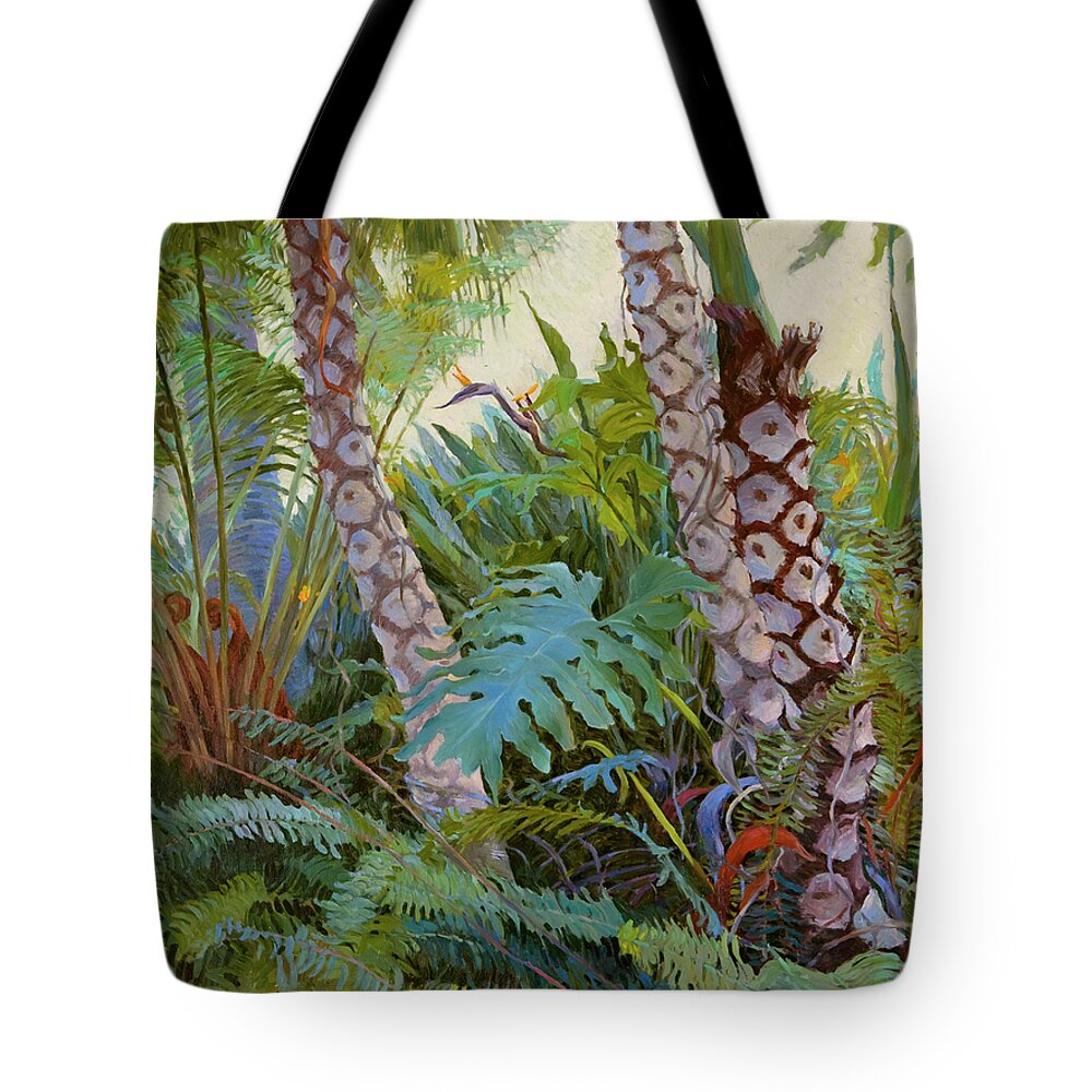 Green Tote Bag featuring the painting Tropical Underwood by Judith Barath