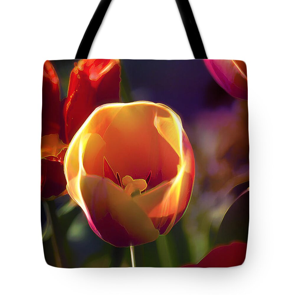 Flowers Tote Bag featuring the photograph Tulips Through Rose Colored Glass by Bill and Linda Tiepelman