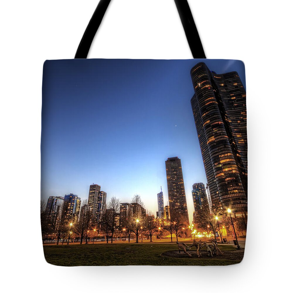 Hdr Tote Bag featuring the photograph Twilight in Chicago by Brad Granger