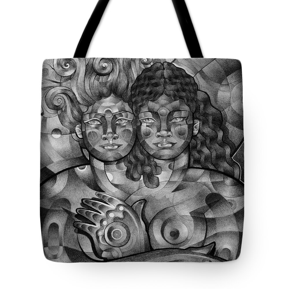 Art Tote Bag featuring the drawing Twins by Myron Belfast